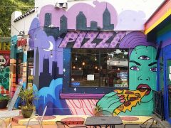 Letsgopaint (Matt Letrs)<br/>2020 - 2025<br/><span style= "font-size: 6pt">33.75136051057953, -84.32181927721248</span> Street Art Mural in Kirkwood Atlanta by Letsgopaint (Matt Letrs) featuring a pizzaria scene