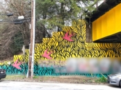 Ricardo Moody<br/>2021 - 2021<br/><span style= "font-size: 6pt">33.767499208238775, -84.360921689354</span> Detail of a larger Street Art Mural formerly in Old Fourth Ward Atlanta by Ricardo Moody featuring birds on a green and yellow background