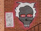 Dako<br/>2020 - 2021<br/><span style= "font-size: 6pt">33.73193440484764, -84.42269080651278</span> Street Art Mural formerly on the BeltLine in West End Atlanta by Dako featuring Bernie Sanders as a skull