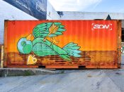 Artist ?<br/>2021 - 2022<br/><span style= "font-size: 6pt">33.773546991876096, -84.3642534207587</span> Street Art Mural formerly in Virginia-Highland Atlanta by an unknown artist featuring a bird shot by an arrow