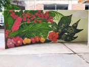 Patricia Hernandez<br/>2021 - 2022<br/><span style= "font-size: 6pt">33.756748112272184, -84.36590305117657</span> Street Art Mural formerly in Old Fourth Ward Atlanta by Patricia Hernandez featuring flowers and leaves