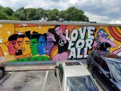 Arrrtaddict<br/>2021 - 2021<br/><span style= "font-size: 6pt">33.76646937119571,-84.34941675513983</span> Street Art Mural formerly in Little Five Points Atlanta featuring rainbow colored people by Arrrtaddict