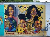 Erica Chisolm<br/>2021-2023<span style= "font-size: 6pt"><br/><span style= "font-size: 6pt">33.75198751552161, -84.3633638764387</span></span> Street Art Mural formerly in Cabbagetown Atlanta by Erica Chisolm featuring "Shine Different"