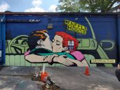 Chris Veal<br/>2021 - 2026<br/><span style= "font-size: 6pt">33.74068453308384, -84.34663699775068</span> Street Art Mural formerly in East Atlanta by Chris Veal featuring the interior of a car