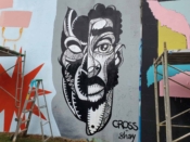 Keef Cross<br/>2021 - 2024<br/><span style= "font-size: 6pt">33.75235981015692, -84.36291848736947</span> Street Art Mural formerly in Cabbagetown Atlanta by Keef Cross featuring a black and white face