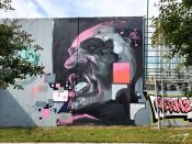 Lonnie Garner<br/>2021 - 2022<br/><span style= "font-size: 6pt">33.75249530891894, -84.36262724174176</span> Street Art Mural formerly in Cabbagetown Atlanta by Lonnie Garner featuring a face