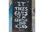 Sean Fahie<br/>2021 - 2024<br/><span style= "font-size: 6pt">33.750925418691175, -84.36790533214588</span> Street Art Mural formerly in Cabbagetown Atlanta by Sean Fahie featuring "it takes guts to be kind"