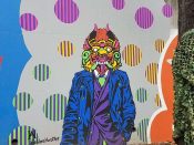 Alea Hurst<br/>2018 - 2021<br/><span style= "font-size: 6pt">33.75155489449533,-84.36636441104508</span> Street Art Mural formerly in Cabbagetown Atlanta by Alea Hurst for Forward Warrior 2018 featuring a person wearing a mask