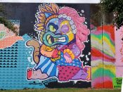 Mario Daniel & Oofster (Pierre Cerrato)<br/>2021 - 2022<br/><span style= "font-size: 6pt">33.752460703167046, -84.36278203801747</span> Street Art Mural formerly in Cabbagetown Atlanta by Mario Daniel & Oofster (Pierre Cerrato) featuring a mash-up character