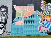 Helen Choi & Kacie Rushton<br/>2021 - 2024<br/><span style= "font-size: 6pt">33.752402705751436, -84.36280480703026</span> Street Art Mural formerly in Cabbagetown Atlanta by Helen Choi & Kacie Rushton featuring an abstract plant