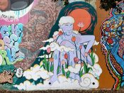 Aliya Smith<br/>2021 - 2023<br/><span style= "font-size: 6pt">33.751928978151355, -84.36463310705915</span> Street Art Mural formerly in Cabbagetown Atlanta by Aliya Smith featuring a blue woman