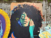 Erin Nicole Henry<br/>2021 - 2023<br/><span style= "font-size: 6pt">33.75209177271063, -84.36394308349557</span> Street Art Mural formerly in Cabbagetown Atlanta by Erin Nicole Henry featuring a woman with 2 faces