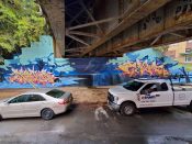 Mr. Totem 2 and TARES<br/>2021 - 2025<br/><span style= "font-size: 6pt">33.76748164808372, -84.36089948596485</span> Graffiti piece formerly under the BeltLine in Old Fourth Ward Atlanta by Mr. Totem 2 and TARES featuring a wolf on a winter background