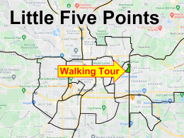 Map of street art, murals, and graffiti in the Atlanta neighborhood of Little Five Points