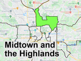 Map of street art, murals, and graffiti in the Atlanta neighborhoods of Midthown, Virginia Highland, and Poncey Highland