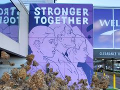 Sanithna Phansavanh<br/>2021 - 2026<br/><span style= "font-size: 6pt">33.76311196012936, -84.37237247615738</span> Street Art Mural formerly in Old Fourth Ward Atlanta by Sanithna Phansavanh featuring three purple people