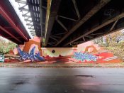 Mr. Totem 2 and TARES<br/>2021 - 2025<br/><span style= "font-size: 6pt">33.76740970820622, -84.36073858234478</span> Graffiti piece formerly under the BeltLine in Old Fourth Ward Atlanta by Mr. Totem 2 and TARES featuring a desert landscape