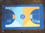 Aysha Pennerman<br/>2022 - 2023<br/><span style= "font-size: 6pt">33.71911505037882, -84.43009321095717</span> Basket Ball Court Mural formerly in Oakland City Atlanta by Aysha Pennerman featuring Rev. James Orange