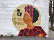 Lauren Pallotta Stumberg<br/>2021 - 2024<br/><span style= "font-size: 6pt">33.775531252075034, -84.3531393591851</span> Street Art Mural formerly in Poncy-Hignland Atlanta by Lauren Pallotta Stumberg featuring Latisha Springer