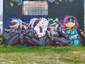 Unoe, Classy Streetz, and Save<br/>2022? - 2024<br/><span style= "font-size: 6pt">33.68844324432901, -84.4399893374196</span> Graffiti Piece formerly in East Point Atlanta by Unoe, Classy Streetz, and Save featuring a woman with a ray gun