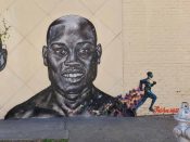 Fabian Williams<br/>2022 - 2023<br/><span style= "font-size: 6pt">33.743250165512286, -84.43748788655677</span> Street Art Mural formerly in Westview Atlanta by Fabian Williams featuring Ahmaud Arbery