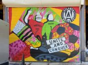 Arrrtaddict<br/>2022 - 2022<br/><span style= "font-size: 6pt">33.75920208603101, -84.32852291914728</span> Street Art Mural formerly in Kirkwood Atlanta by Arrrtaddict featuring a soccer ball