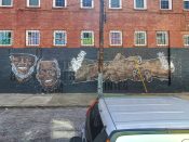 Petie Parker (Kareem Thompson)<br/>2022 - 2023<br/><span style= "font-size: 6pt">33.74572243664211, -84.4039966251675</span> Street Art Mural formerly in Castleberry Hill Atlanta by Petie Parker (Kareem Thompson) featuring two faces and two hands