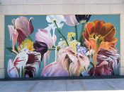 Niki Zarrabi<br/>2022 - 2023<br/><span style= "font-size: 6pt">33.83802577522642, -84.38014171379197</span> Street Art Mural formerly in Buckhead Atlanta by Niki Zarrabi featuring flowers