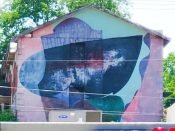 Kyle Nielsen<br/>2014 - 2026<br/><span style= "font-size: 6pt">33.76381275584019, -84.42734115696656</span> Street Art Mural formerly in Bankhead Atlanta by Kyle Nielsen featuring an abstract design