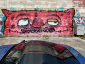 Ruthless Kings Crew<br/>2021 - 2025<br/><span style= "font-size: 6pt">33.719984748671074, -84.39373178615607</span> Street Art Mural formerly in Pittsburgh Atlanta by Ruthless Kings Crew featuring a red monster