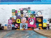 Sloppy George (George Long)<br/>2022 - 2022<br/><span style= "font-size: 6pt">33.77362893047029, -84.36432136226081</span> Street Art Mural formerly in Virginia-Highland Atlanta by Sloppy George featuring a quilt-like pattern