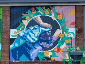 Adam Stephenson<br/>2022 - 2024<br/><span style= "font-size: 6pt">33.759543490351625, -84.32812950322025</span> Street Art Mural in Kirkwood Atlanta by Adam Stephenson featuring a tiger