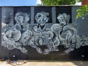 Trey Moseley<br/>? - 2022<br/><span style= "font-size: 6pt">33.754271793869705, -84.36320212844736</span> Street Art Mural formerly in Inman Park Atlanta by Trey Moseley featuring three grey figures