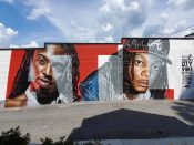 JEKS (Brian Lewis)<br/>2022 - 2026<br/><span style= "font-size: 6pt">33.773639784030316, -84.37174691934824</span> Street Art Mural formerly in Midtown Atlanta by JEKS (Brian Lewis) featuring JID and Jacquees