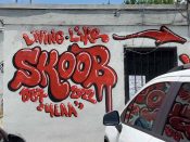 Dr. Dax (Dax Rudnak)<br/>2022 - 2023<br/><span style= "font-size: 6pt">33.754101875106436, -84.37653614932675</span> Graffiti piece formerly in Sweet Auburn Atlanta by Dr. Dax (Dax Rudnak) featuring "Skoob"