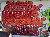 Dr. Dax (Dax Rudnak)<br/>2022 - 2023<br/><span style= "font-size: 6pt">33.754124175789116, -84.37649859840175</span> Graffiti piece formerly in Sweet Auburn Atlanta by Dr. Dax (Dax Rudnak) featuring "...Trouble"