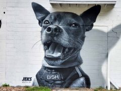 Street Art Mural formerly in Reynoldstown Atlanta by JEKS (Brian Lewis) featuring a dog