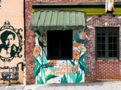 Angie Jerez<br/>2022 - 2025<br/><span style= "font-size: 6pt">33.75442290731695, -84.37391531529381</span> Street Art Mural formerly in Sweet Auburn Atlanta by Angie Jerez featuring Flowers and a bird