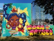 Drew Borders<br/>2022 - 2023<br/><span style= "font-size: 6pt">33.75244108385405, -84.36265348290962</span> Street Art Mural formerly in Cabbagetown Atlanta by Drew Borders featuring a girl with pigtails and "404"