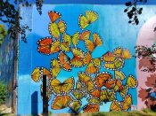 Lela Brunet<br/>2022 - 2024<br/><span style= "font-size: 6pt">33.75233133701918, -84.3630317433235</span> Street Art Mural formerly in Cabbagetown Atlanta by Lela Brunet featuring butterflies