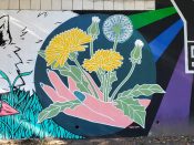 Kayleen Scott<br/>2022 - 2023<br/><span style= "font-size: 6pt">33.752046798156314, -84.36416821247975</span> Street Art Mural formerly in Cabbagetown Atlanta by Kayleen Scott Featuring a hand and flowers