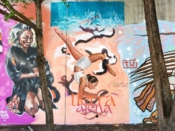 Angela Bortone<br/>2022 - 2024<br/><span style= "font-size: 6pt">33.751891948076796, -84.36476734260782</span> Street Art Mural formerly in Cabbagetown Atlanta by Angela Bortone featuring a woman balancing on her arms