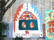 Meredith Anne White<br/>2022 - 2024<br/><span style= "font-size: 6pt">33.75175158133882, -84.36539755877413</span> Street Art Mural formerly in Cabbagetown Atlanta by Meredith Anne White featuring a house