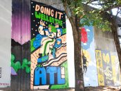 George F. Baker III<br/>2022 - 2023<br/><span style= "font-size: 6pt">33.751598694883306, -84.36606855196916</span> Street Art Mural formerly in Cabbagetown Atlanta by George F. Baker III featuring "Doing it well in the ATL"