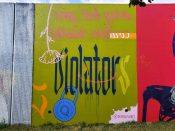 Dana Harrison<br/>2022 - 2023<br/><span style= "font-size: 6pt">33.75247154872885, -84.36252975782332</span> Street Art Mural formerly in Cabbagetown Atlanta by Dana Harrison featuring "Violators"