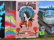 Mia Rahmati<br/>2022 - 2024<br/><span style= "font-size: 6pt">33.75238851202942, -84.36280820916556</span> Street Art Mural formerly in Cabbagetown Atlanta by Mia Rahmati supporting the freedom movement in Iran