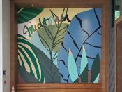 Janice Rago<br/>2023 - 2024<br/><span style= "font-size: 6pt">33.77989546674549, -84.36733839491745</span> Street Art Mural formerly in Midtown Atlanta by Janice Rago featuring leaves