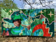 Artist ?<br/>2015? - 2026<br/><span style= "font-size: 6pt">33.77411532197188, -84.44004898511719</span> Street Art Mural formerly in Grove Park Atlanta by an unknown artist featuring a face and two birds