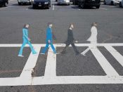 Matt Evans<br/>2019 - 2019<br/><span style= "font-size: 6pt">33.81526176207891, -84.31163412237153</span> Anamorphic Street Art Mural formerly in Toco Hills Atlanta by Matt Evans featuring The Beatles