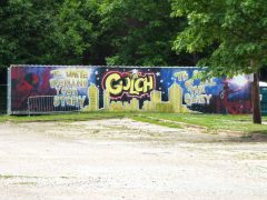 Lanous Wright II<br/>2023 - 2026<br/><span style= "font-size: 6pt">33.75311457316398, -84.40534294645316</span> Street Art Mural formerly in the Atlanta University Center by Lanous Wright II featuring "The Gulch"